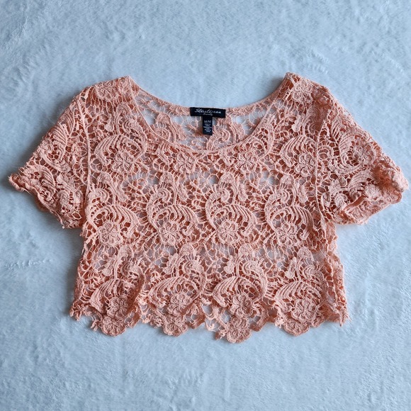 Lace Crop Top Mesh Womens Medium Cotton Peach Fairy Y2K Style Festival Boho Top - Picture 6 of 12